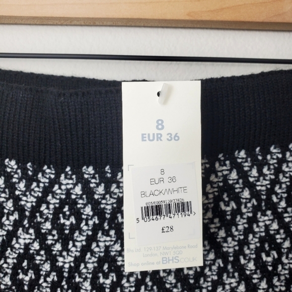 BHS Love Knitwear Wmns Black/White Fitted Diamond Knit Pencil Skirt NWT - Picture 9 of 11
